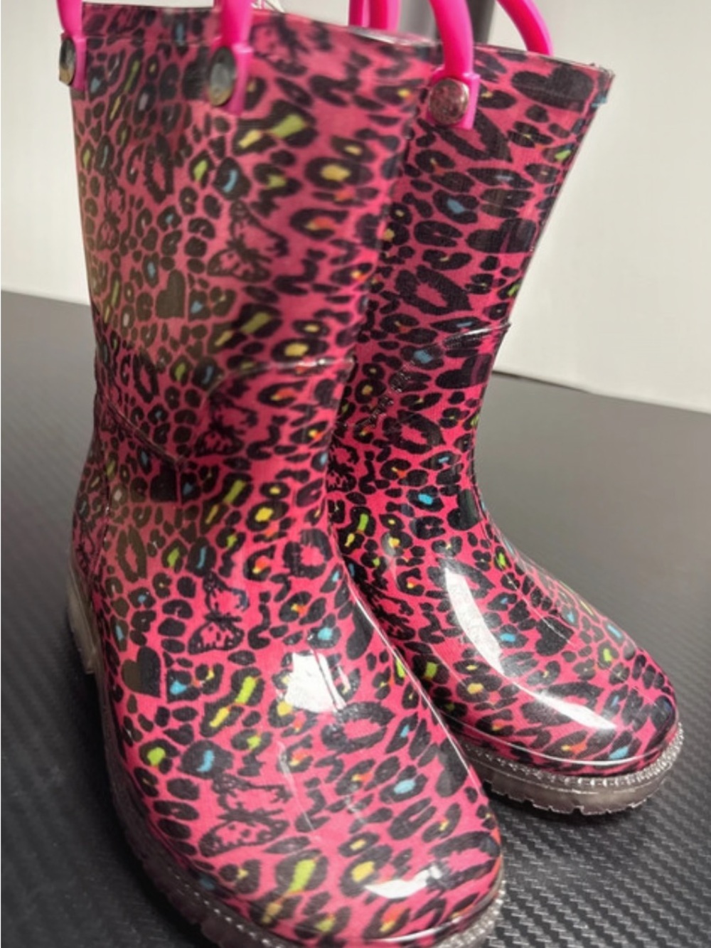 Girls' Pink Leopard Print Rain Boots